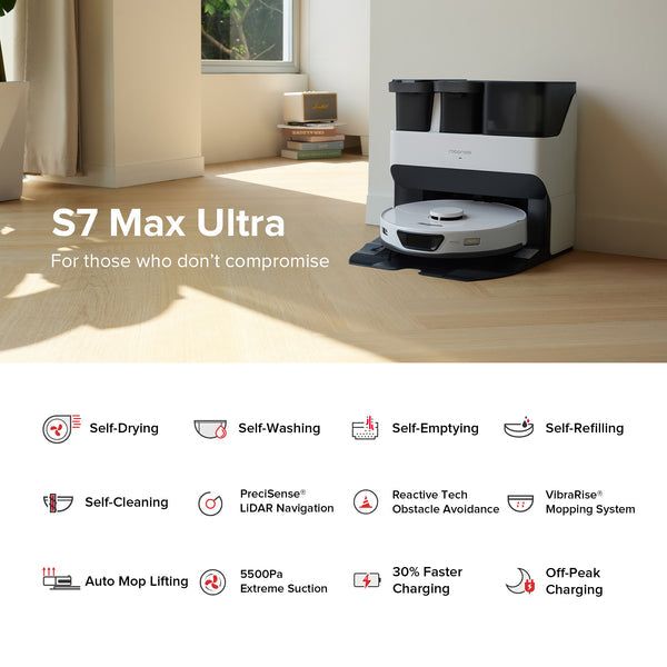 Roborock S7 Max Ultra Robot Vacuum & Mop Cleaner - White