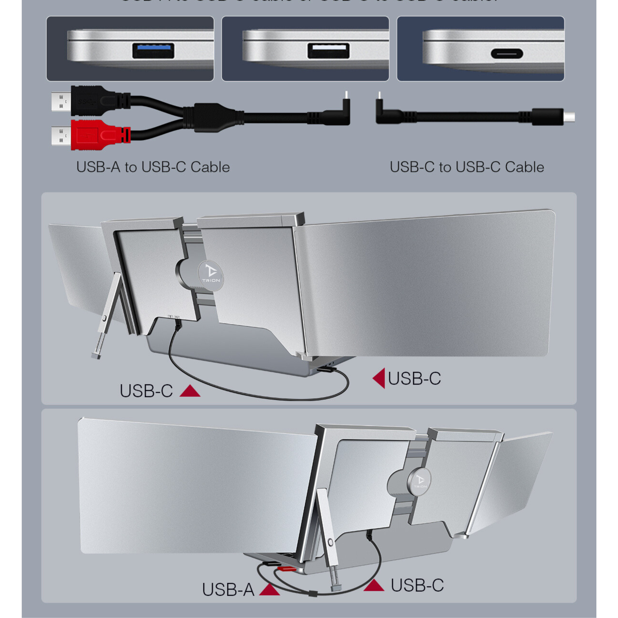 13.3 inch Trifold Portable Monitor 1080P IPS FHD Laptop Screen Extender For Laptop - Grey (Au Version) - Excellent Refurbished Trion
