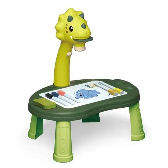 Kids Educational LED Projector Table Toy - Tyrannosaurus Drawing Board Easel - Green (Dinosaur)