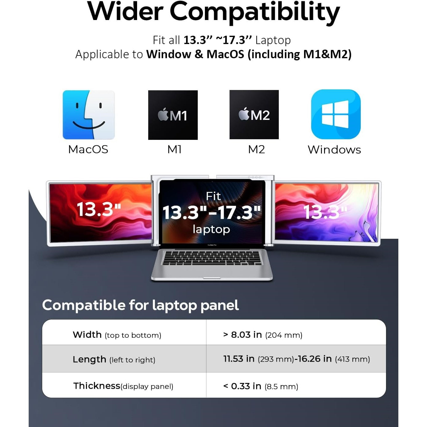 13.3 inch Trifold Portable Monitor 1080P IPS FHD Laptop Screen Extender For Laptop - Grey (Au Version) - Excellent Refurbished Trion