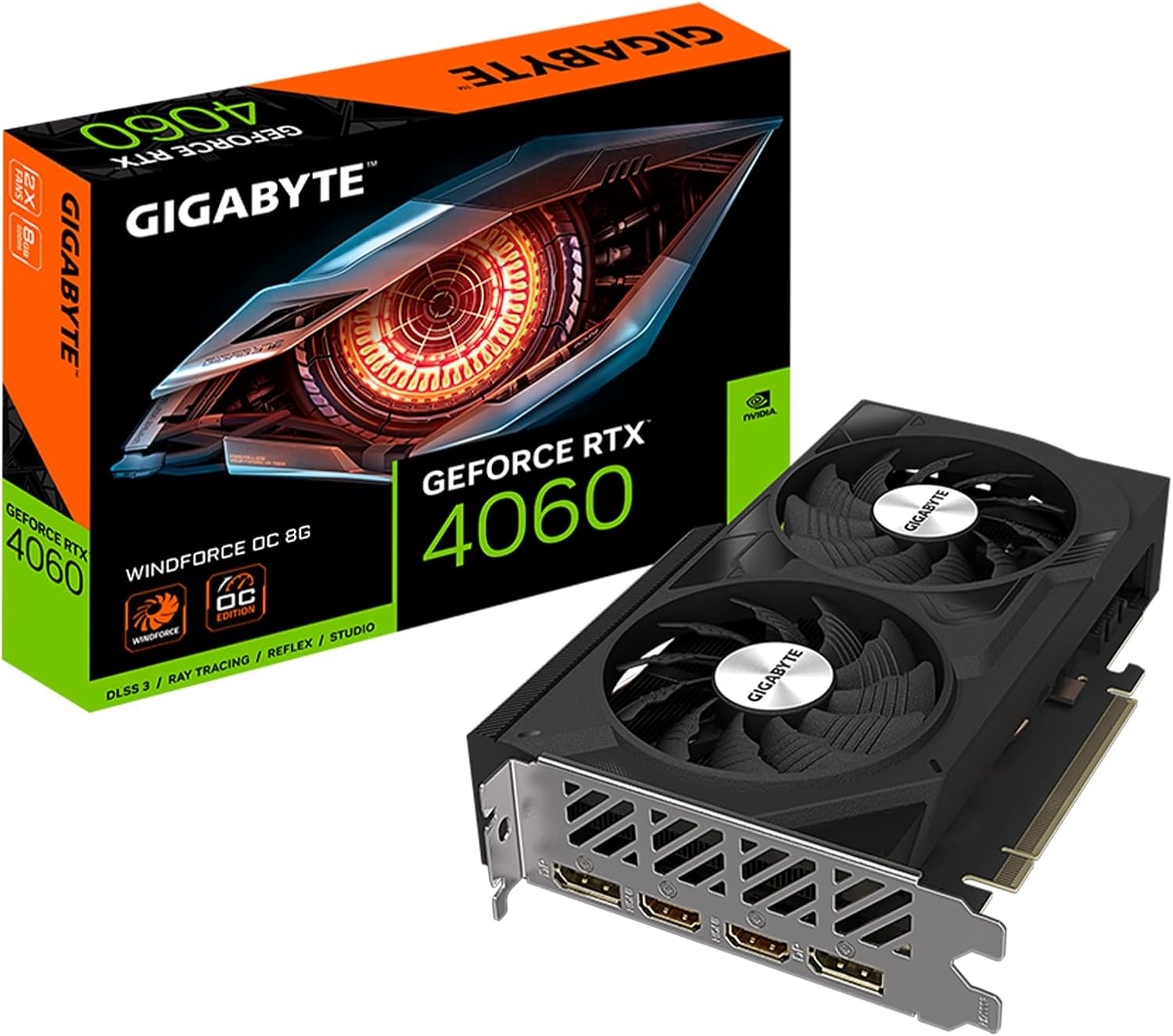 GIGABYTE GeForce RTX 4060 WINDFORCE OC 8G Graphics Card, 2X WINDFORCE Fans, 8GB 128-bit GDDR6, GV-N4060WF2OC-8GD