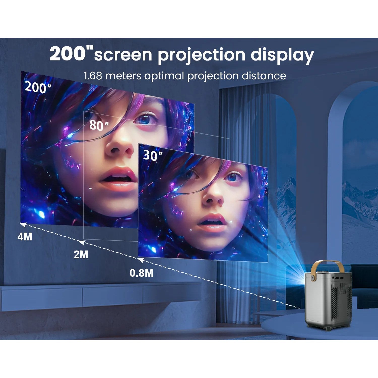 Transpeed S1 Smart Portable 4K Projector - WiFi, Bluetooth, Android 9 - 200'' Large Screen, Lightweight Design - 260 ANSI Brightness, 1080P Support, BT 5.0, WiFi 2.4G