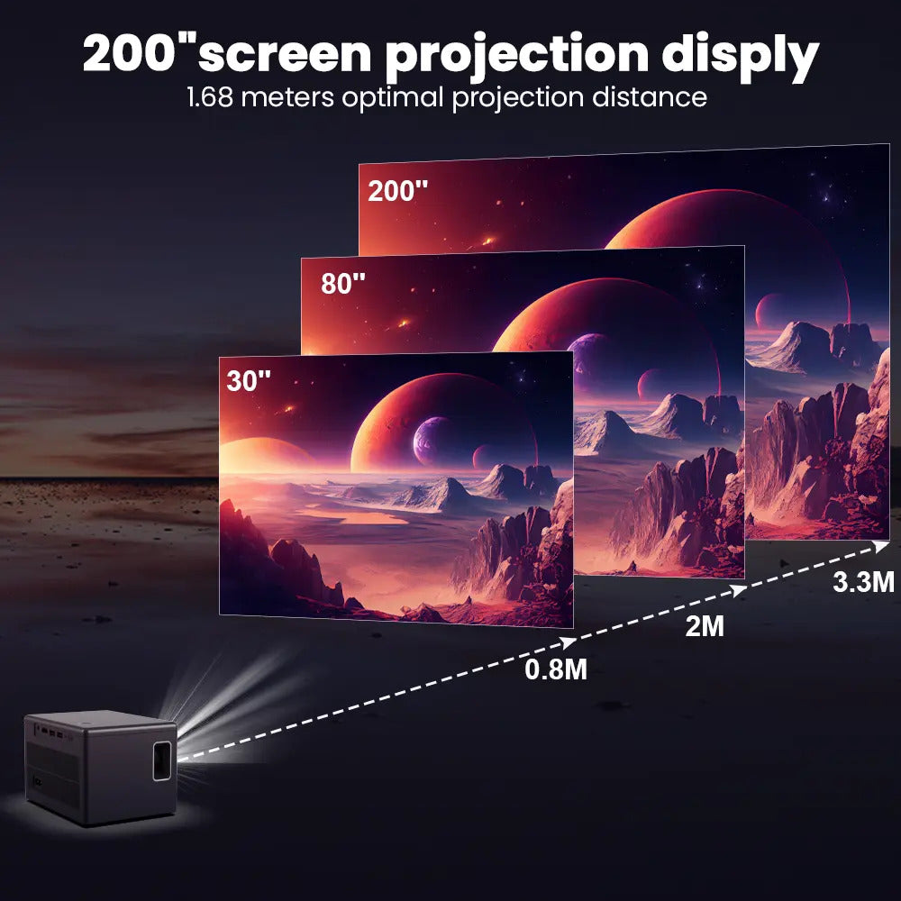 Transpeed S2 Smart Portable Projector - Dual Wifi Speaker - Native 1280*720P, 4K Support - Android 10.0 - BT 5.2 - 200'' Screen Projection