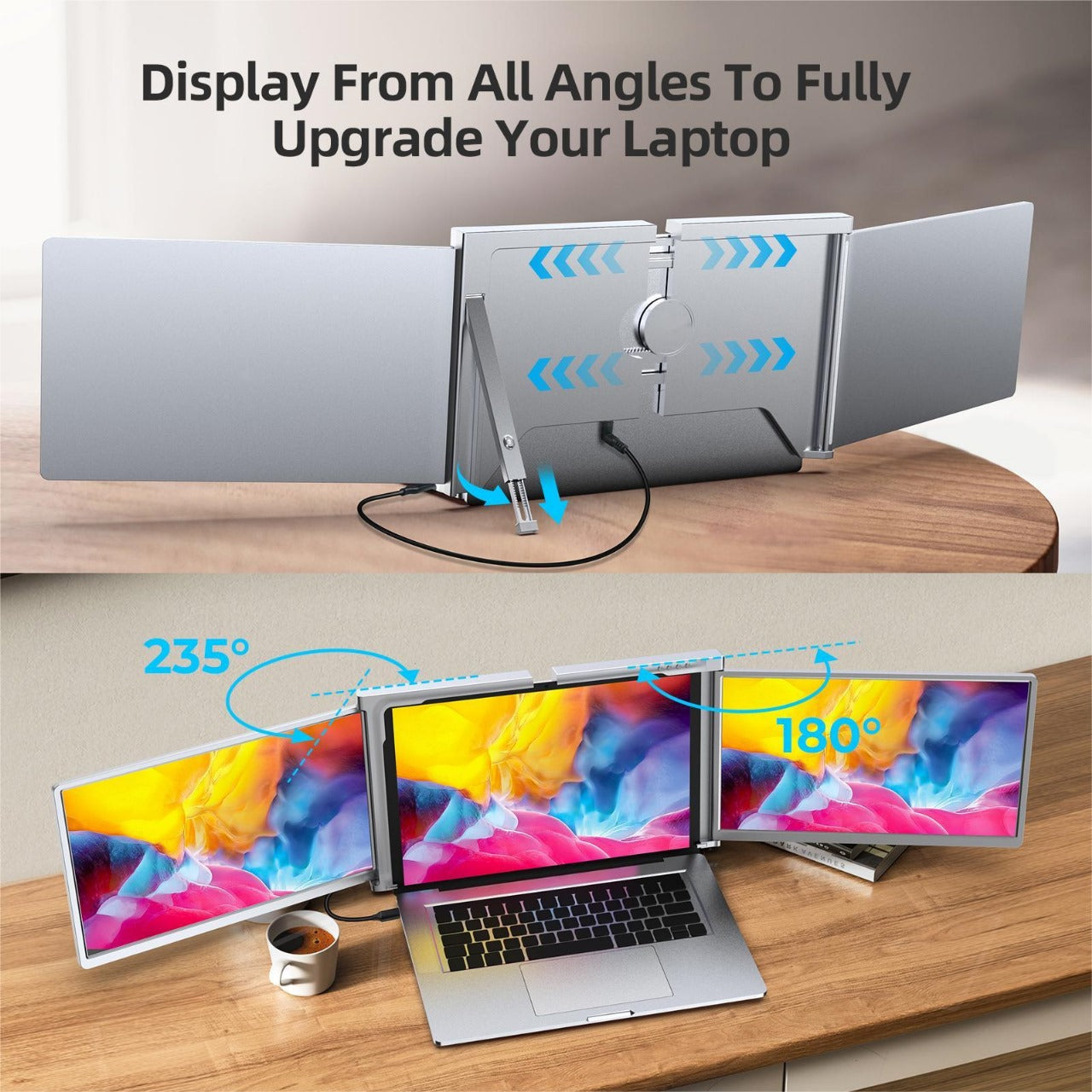 15 inch Trifold Portable Monitor 1080P IPS FHD Laptop Screen Extender For Laptop - Space Grey