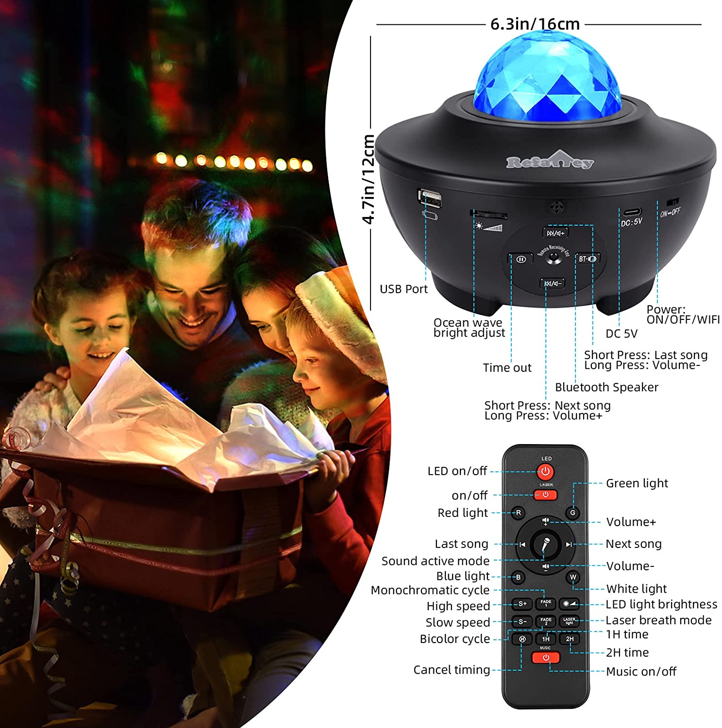 Star Ocean Wave Projector LED Starry Night Light With Bluetooth Music Speaker Tristar