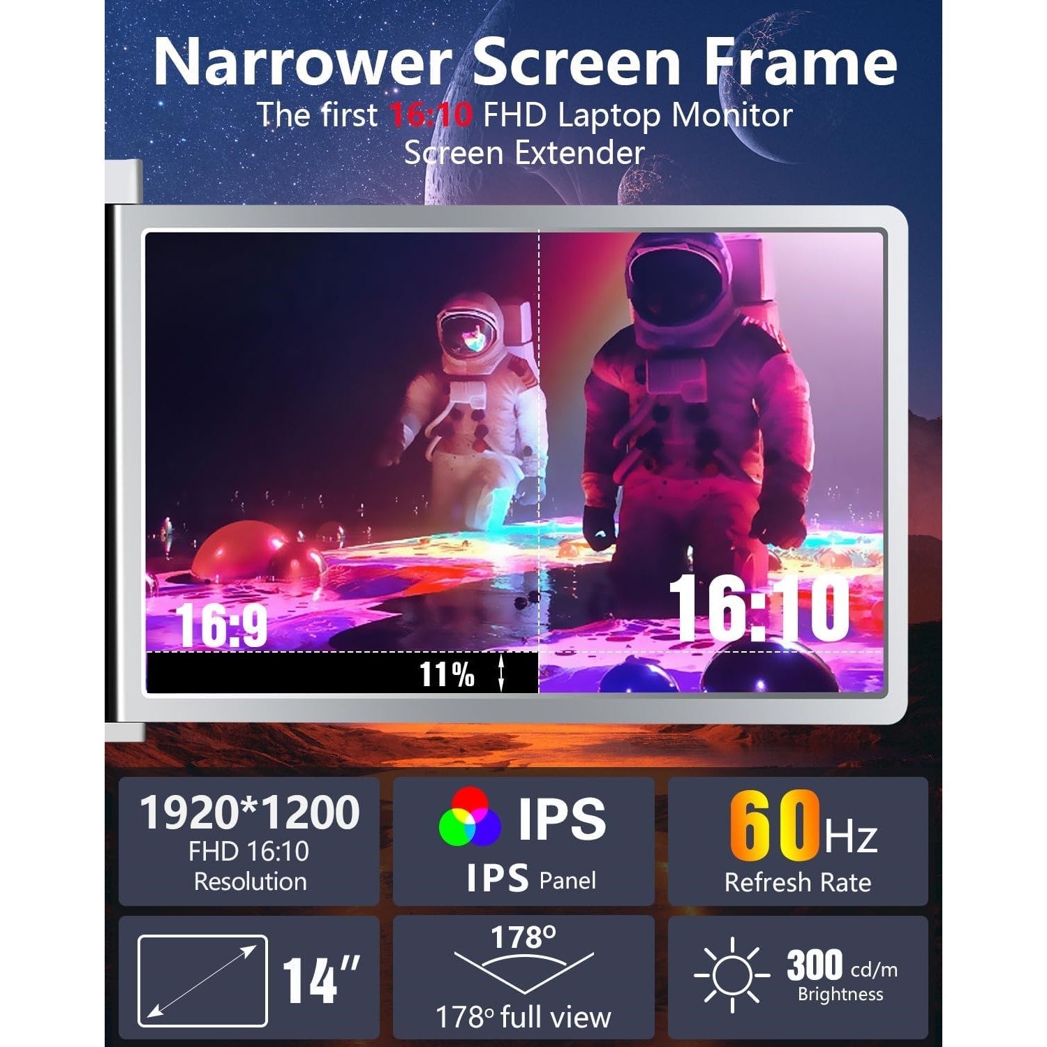 14 inch Trifold Portable Monitor 1080P IPS FHD Laptop Screen Extender For Laptop - Space Grey Tristar