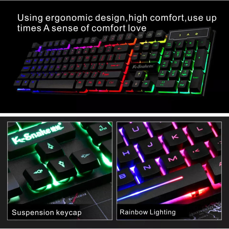 K-SNAKE KM320 RGB LED Backlight Gaming Keyboard and Mouse Combo - Black K-Snake