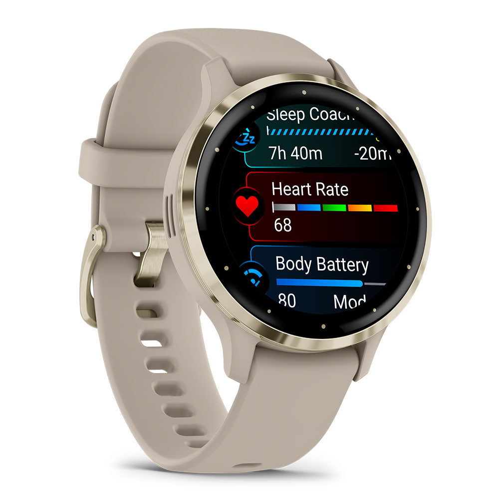 Garmin Venu 3S Soft Gold Stainless Steel Bezel with French Gray Case and Silicone Band (AU Version) Garmin
