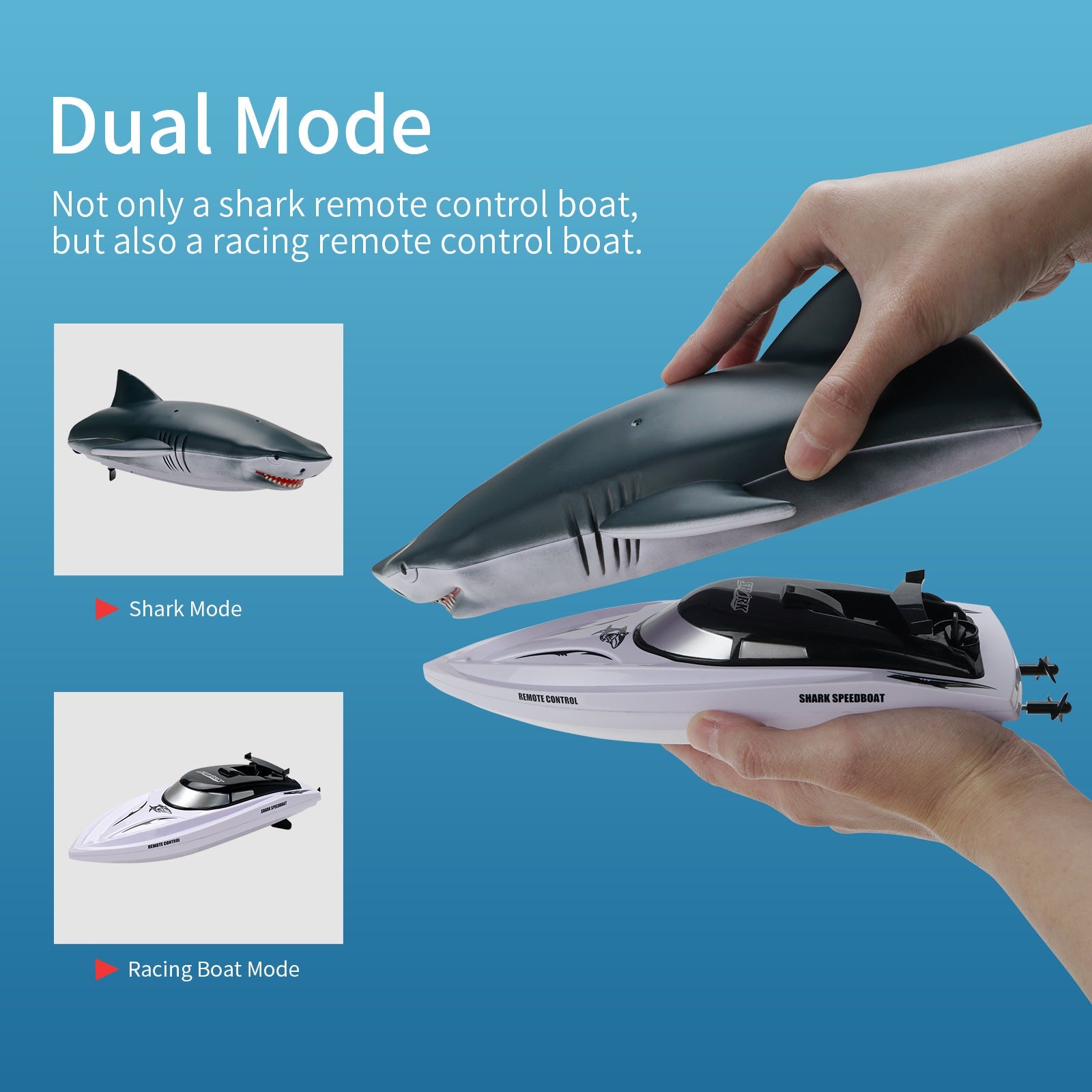 Remote Control 2 in 1 Dual Mode RC Electric Cordless Shark Speedboat Toy For Kids Tristar