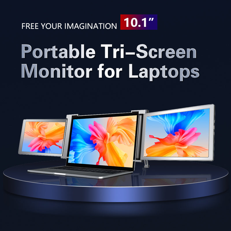 Dual Portable Tri Fold 1080P IPS FHD Screen Monitor Screen Extender For Laptop 10.1" Grey Tristar