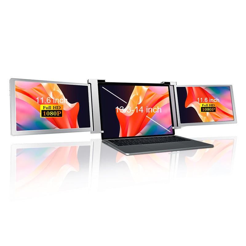 Dual Portable Tri Fold 1080P IPS FHD Screen Monitor Screen Extender For Laptop 11.6" In Narrow Bezel- Grey Tristar