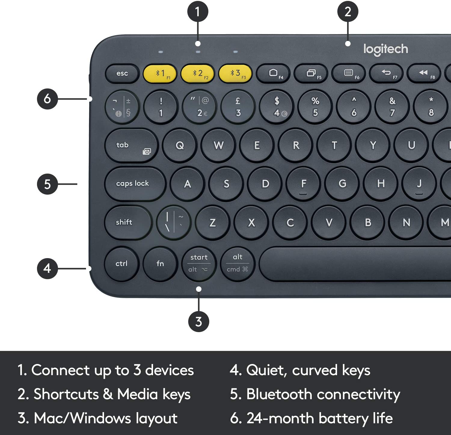 Logitech K380 Multi-Device Bluetooth Keyboard - Dark Grey Logitech