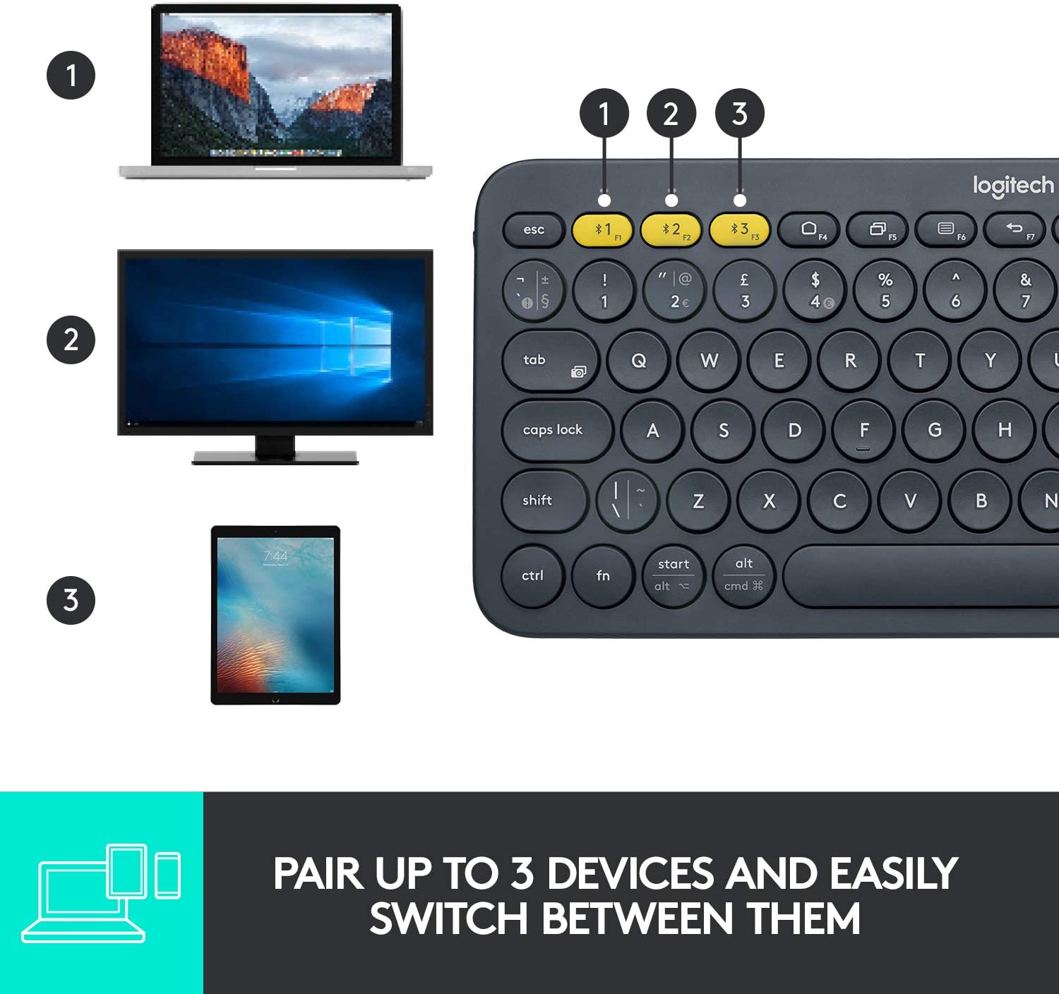 Logitech K380 Multi-Device Bluetooth Keyboard - Dark Grey Logitech