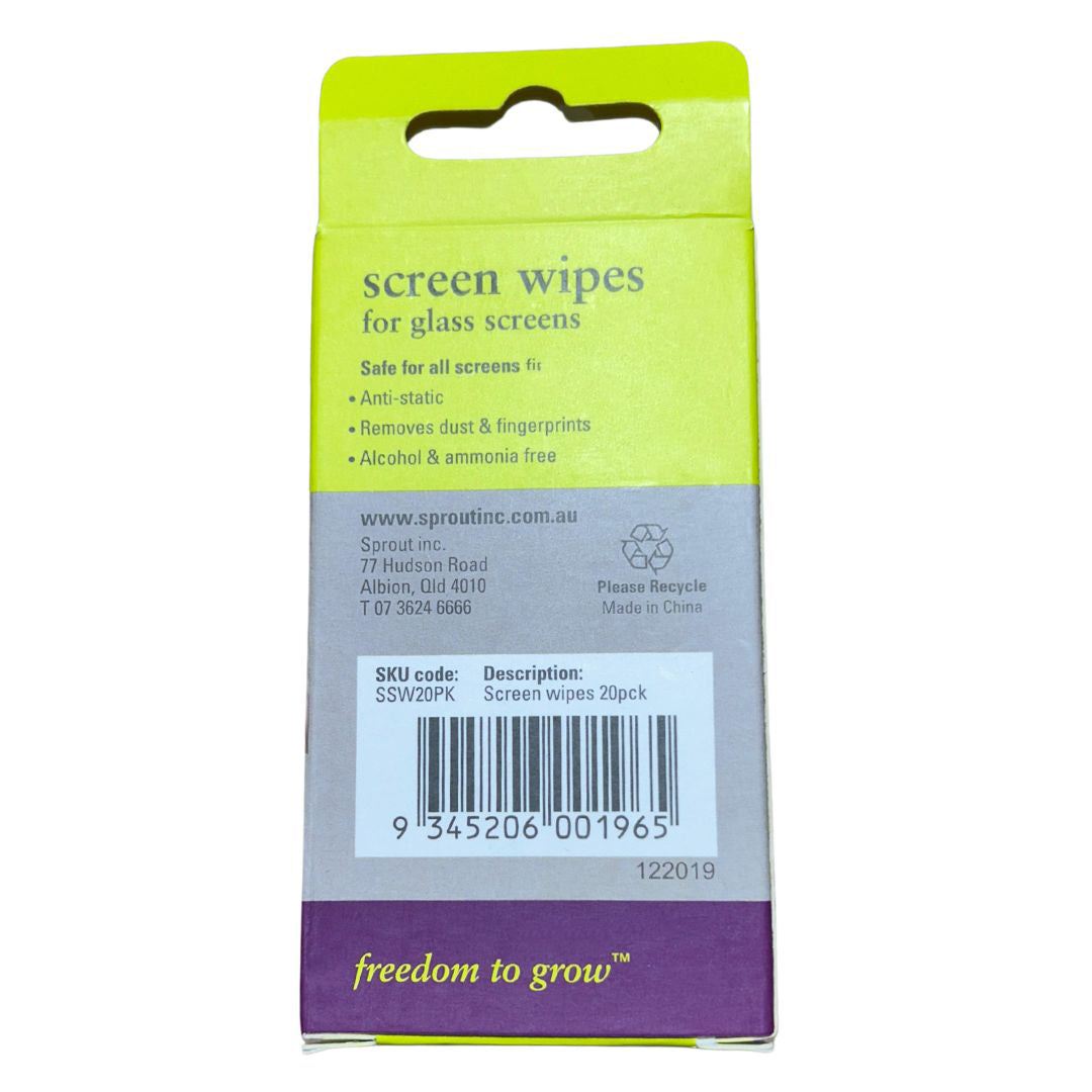 Sprout Screen Wipes for Glass Screens - Pack of 20, Anti-Static & Gentle Cleaning