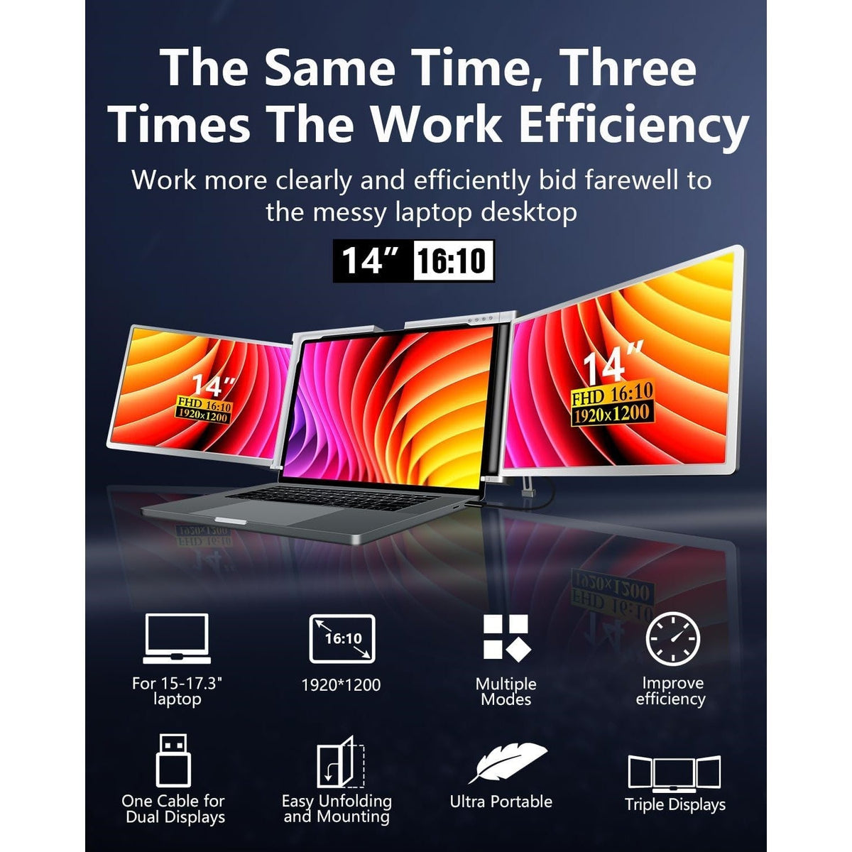 14 inch Trifold Portable Monitor 1080P IPS FHD Laptop Screen Extender For Laptop - Space Grey ( AU Version ) (Copy) Trion