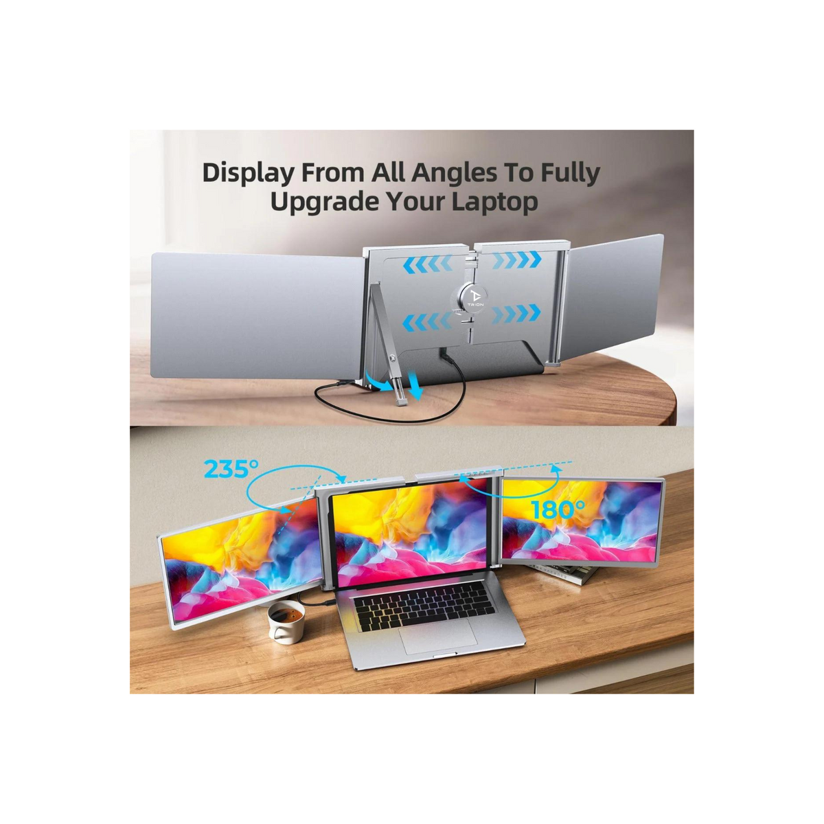 15 inch Trifold Portable Monitor 1080P IPS FHD Laptop Screen Extender For Laptop - Space Grey (AU Version) Trion