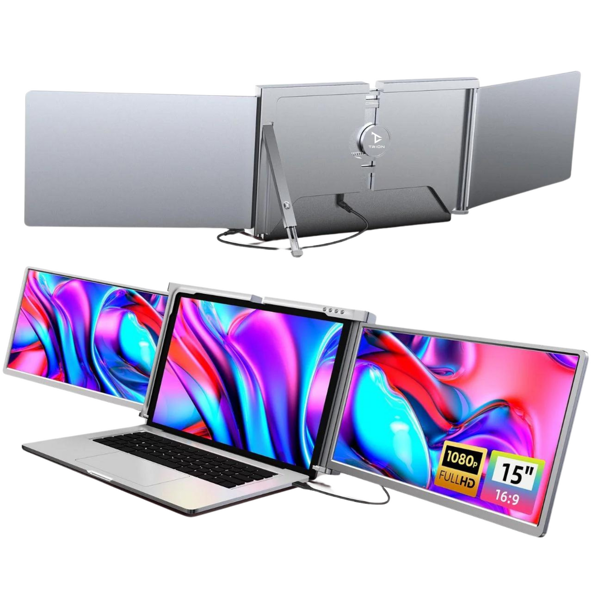 15 inch Trifold Portable Monitor 1080P IPS FHD Laptop Screen Extender For Laptop - Space Grey (AU Version) Trion