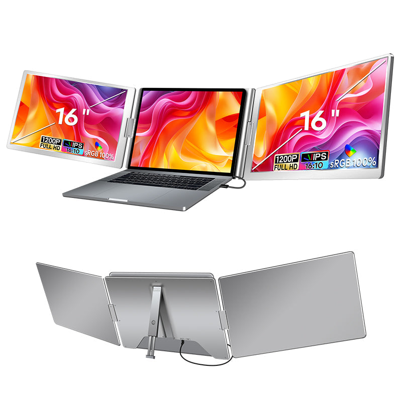 16 inch Trifold Portable Monitor 1080P IPS FHD Laptop Screen Extender For Laptop - Space Grey (AU Version) Trion