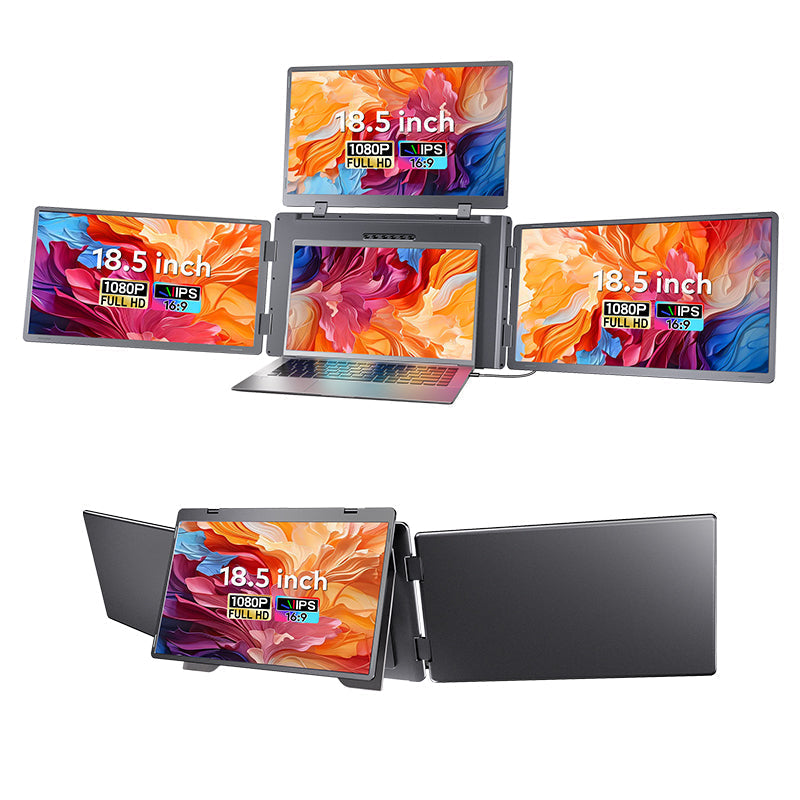 Trion 18.5 Portable Quad Screen Monitor - Triple Display Laptop Extender - FHD, Windows & Mac Compatible - D Trion