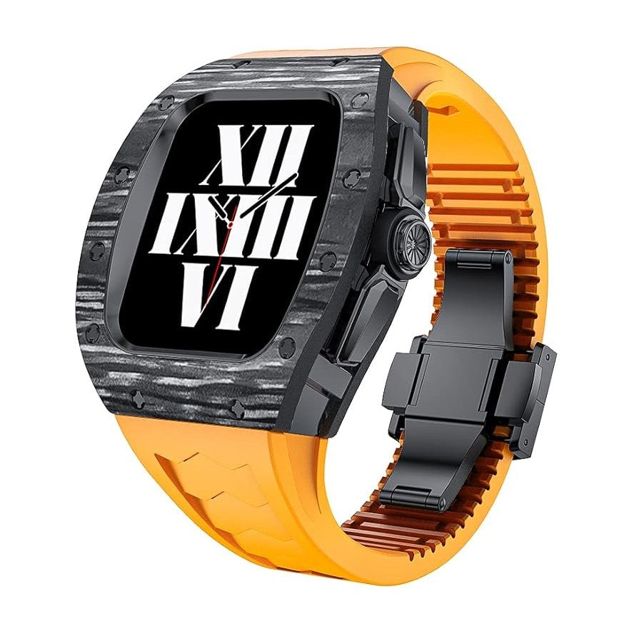 Trion Luxury Carbon Fiber Protective Case and Modification Kit Compatible with Apple Watch Series 8 (45mm) - Orange/Black