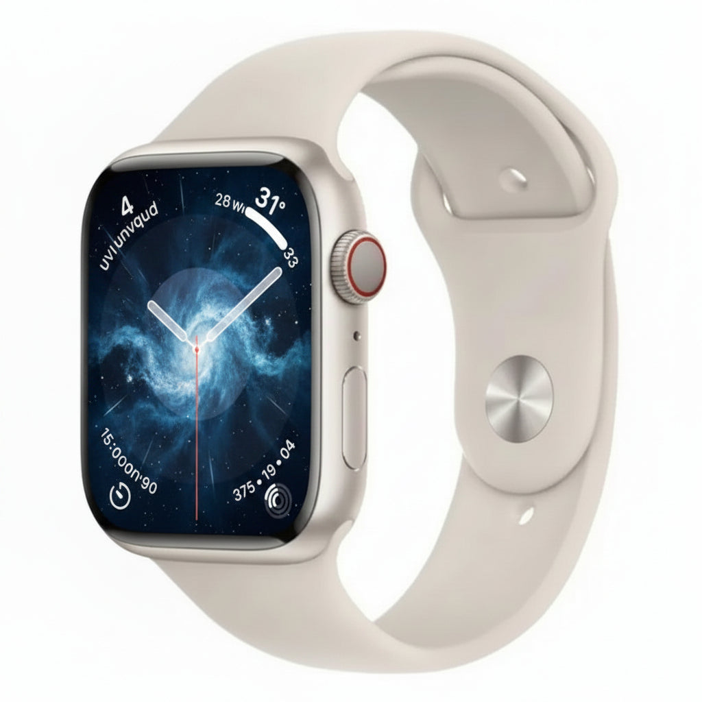 Apple Watch Series 9 45mm Stainless Steel Case  Starlight  Sport Band (M/L)  GPS + Cellular With 100% Battery - Pristine - Refurbished Apple