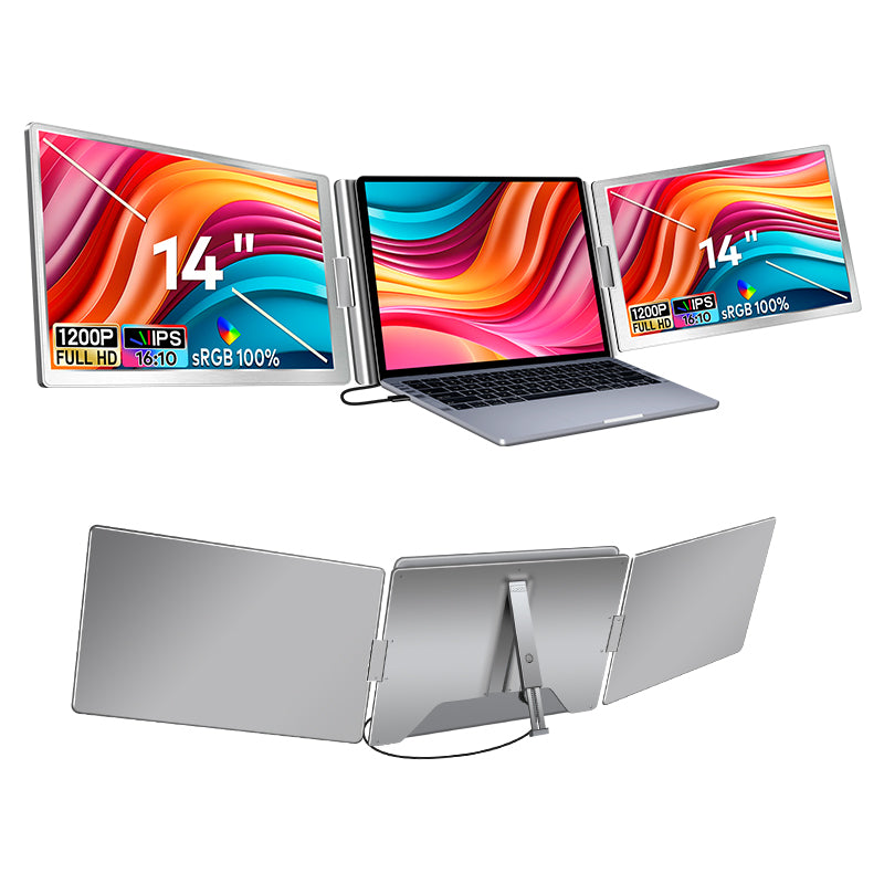 Trion 14-inch 360° trifold portable monitor 1200P IPS FHD Laptop Screen Extender - Grey (AU Version)