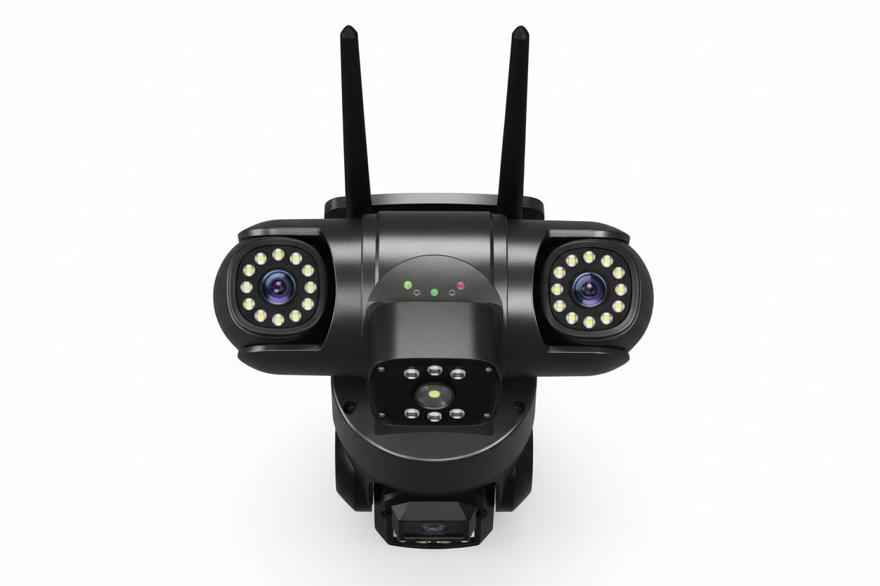 15MP WiFi PTZ Outdoor Security Camera – Triple Lens, 3-Screen View, 10X Zoom, Human Detection, IP Cam Pristine - Refurbished