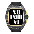 Trion Luxury Carbon Fiber Protective Case and Modification Kit Compatible with Apple Watch Series 8 (44mm) - Black/Gold