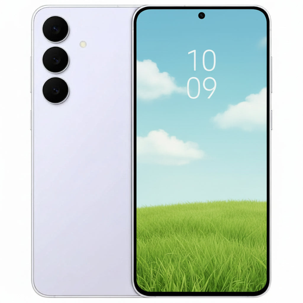 Samsung smartphone showing front and back on a white background