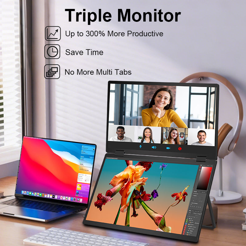 Trion 15.6-inch Full HD Foldable Dual Portable Monitor - Plug and Play Screen Extender