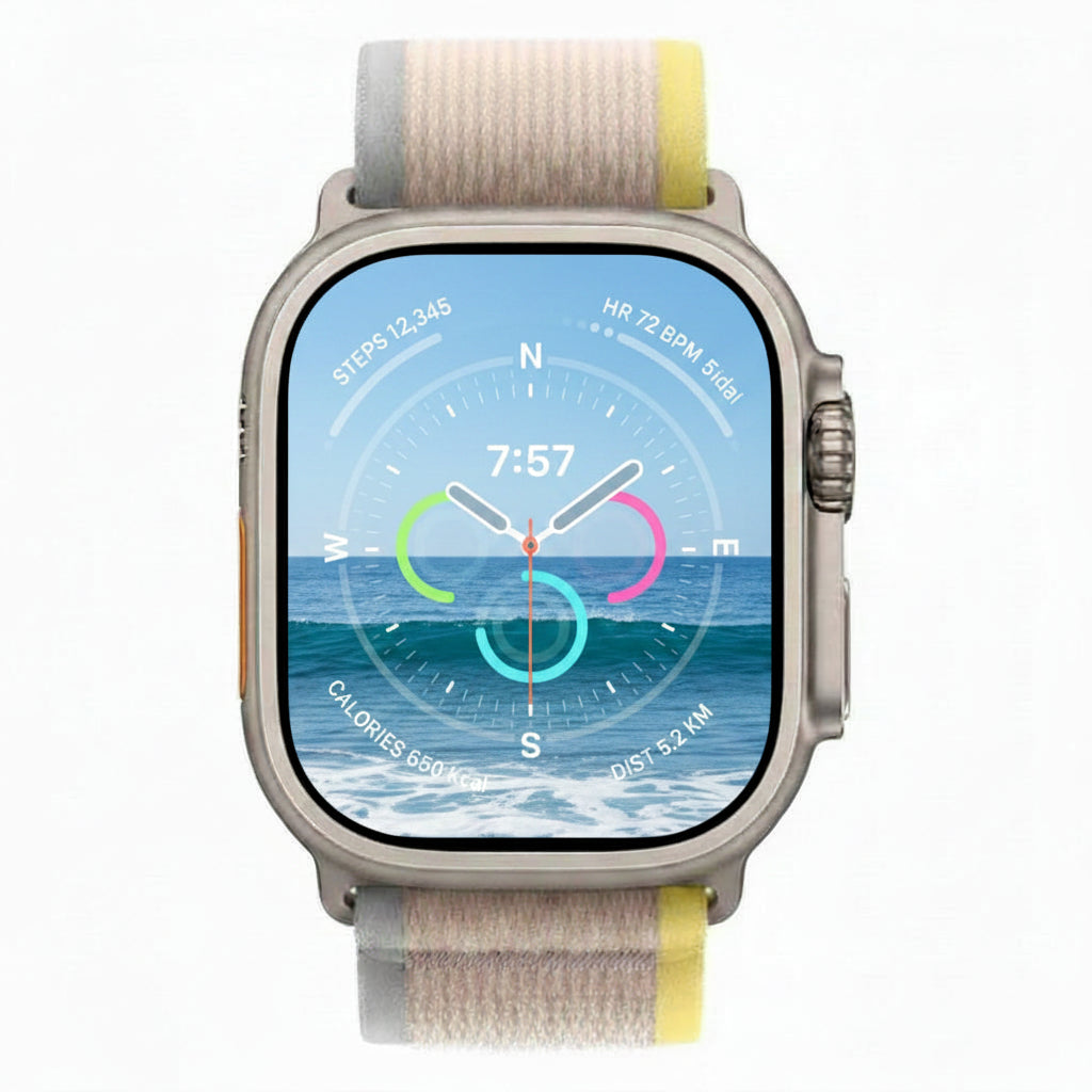 Apple Watch Ultra Titanium 49mm GPS + Cellular Yellow Beige Trail Loop Band SM - Pristine - Refurbished (Copy) APPLE