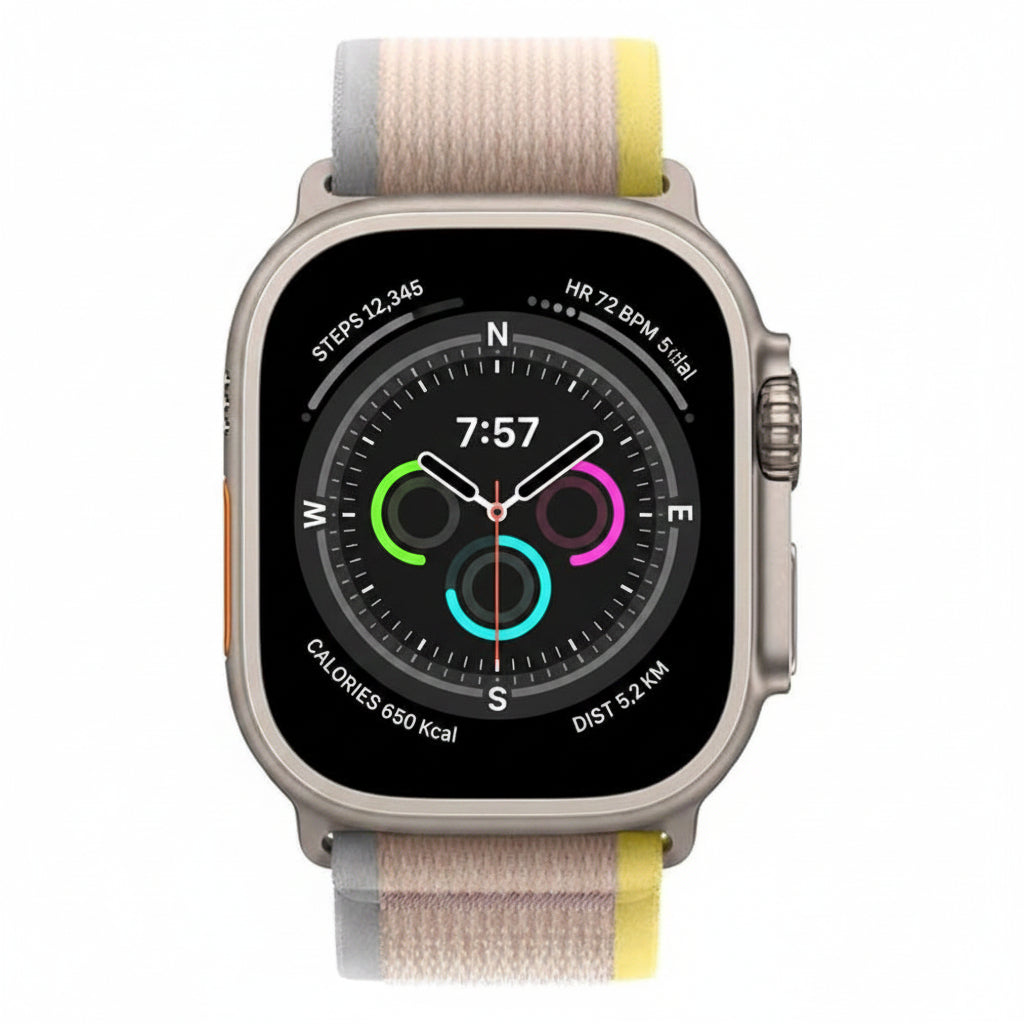 Apple Watch Ultra Titanium 49mm GPS + Cellular Yellow Beige Trail Loop Band M/L With 100% Battery - Pristine - Refurbished APPLE