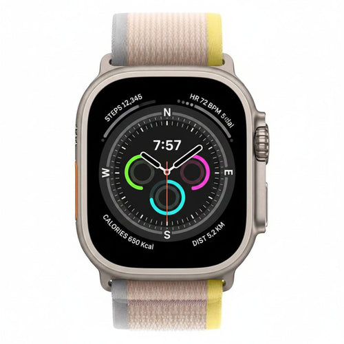 Apple Watch Ultra Titanium 49mm GPS + Cellular Yellow Beige Trail Loop Band SM With 100% Battery - Pristine - Refurbished APPLE