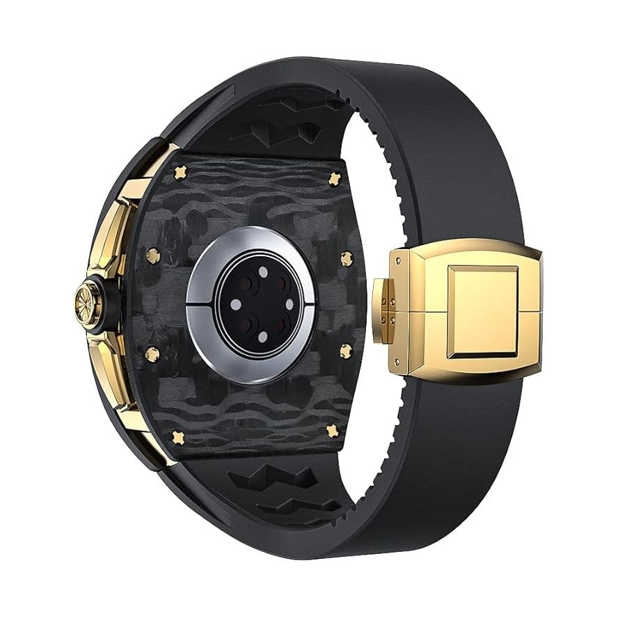 Trion Luxury Carbon Fiber Protective Case and Modification Kit Compatible with Apple Watch Series 8 (44mm) - Black/Gold