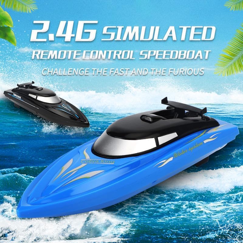 Remote Control Ship Toy Rechargeable RC Boat with Extended Battery Life - Perfect Water Play for Kids - Black ( Refurbished Grade - A )