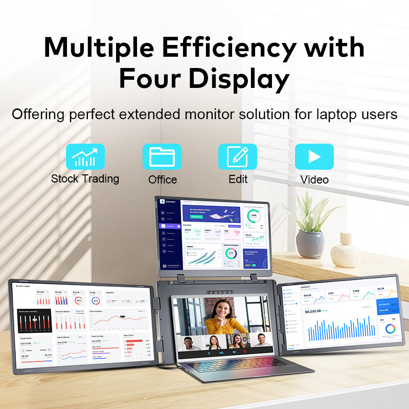 Trion 18.5 Portable Quad Screen Monitor - Triple Display Laptop Extender - FHD, Windows & Mac Compatible - D Trion