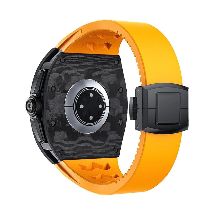 Trion Luxury Carbon Fiber Protective Case and Modification Kit Compatible with Apple Watch Series 8 (44mm) - Orange/Black