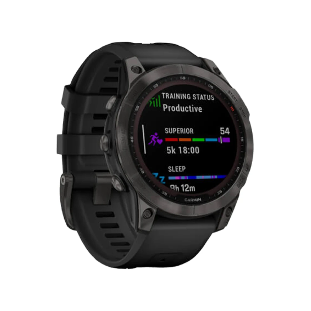 Garmin Fenix 7 Sapphire Solar Watch - Carbon Gray DLC Titanium with Black Band(Open Never Used) Garmin