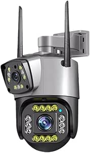 Dual Lens Outdoor PTZ WiFi Security Camera – 1080P/4MP Resolution, Auto Motion Tracking, Night Vision, Two-Way Audio, IP66 Waterproof