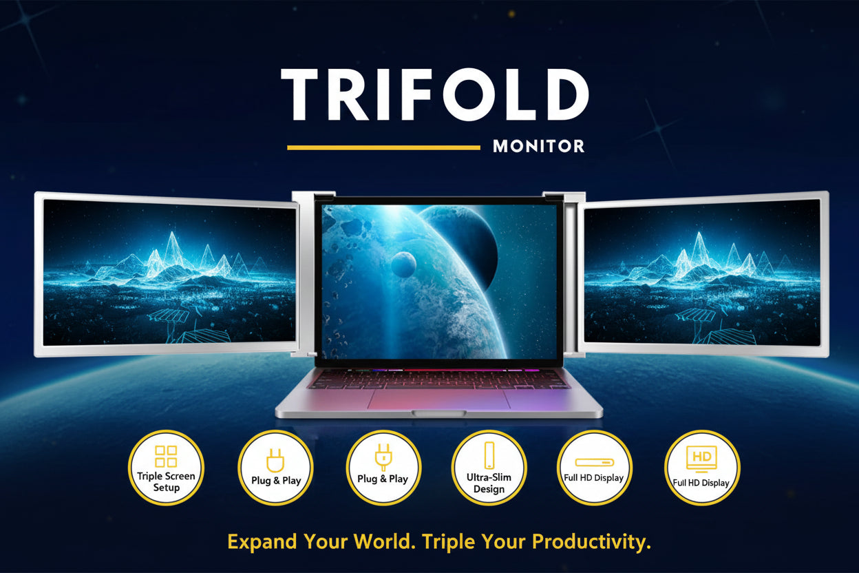 14 inch Trifold Portable Monitor 1080P IPS FHD Laptop Screen Extender For Laptop - Space Grey ( AU Version )