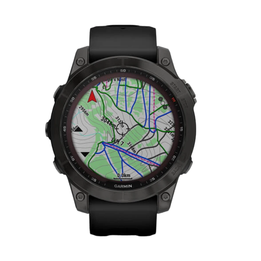 Garmin Fenix 7 Sapphire Solar Watch - Carbon Gray DLC Titanium with Black Band(Open Never Used) Garmin