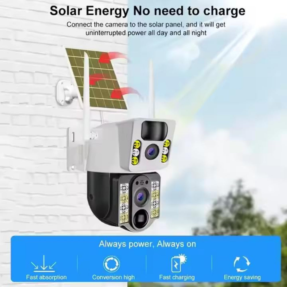 8MP 4K Wireless Solar Camera - 4G SIM & WiFi Outdoor Dual Lens IP Security Camera - PIR Motion Detection - V380 Pro