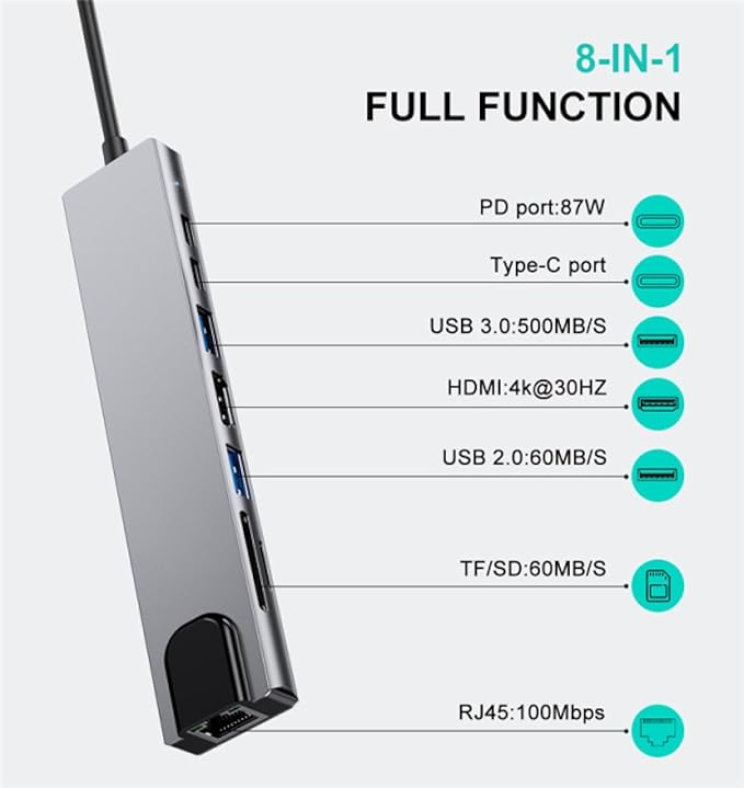 USB-C Hub – Space Grey - 8-in-1 Expansion - Brand New Tristar Online