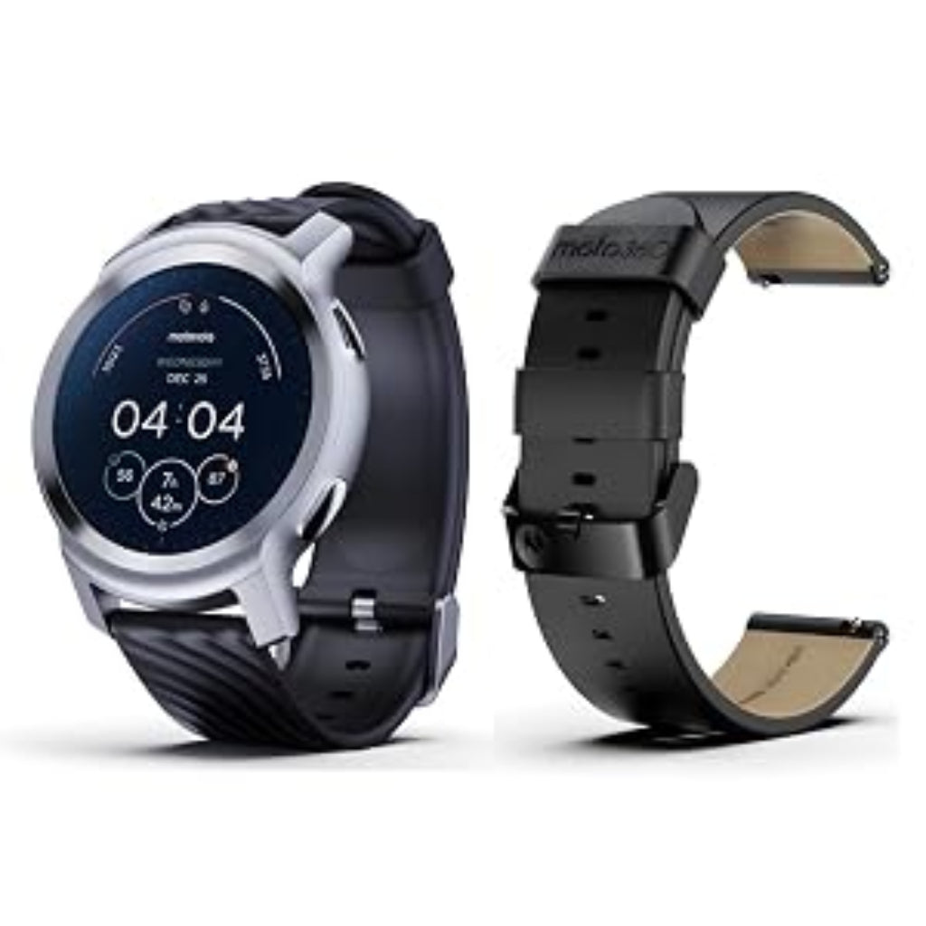 Moto Watch 100 Smartwatch – Glacier Silver & Phantom Black GPS Fitness Watch