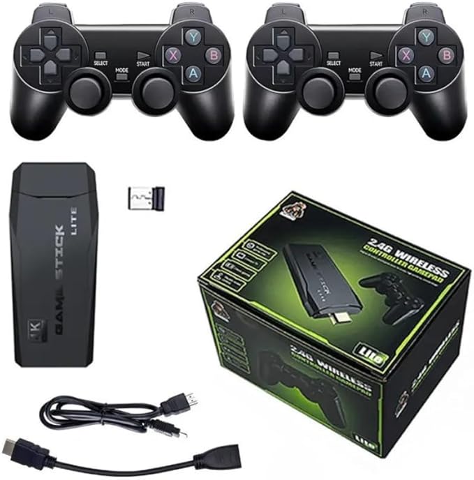 M8 Home Video Game Console & Retroxplug Game Stick – 2024 New 2-Player Nostalgic FC Arcade Game Box with Wireless Controllers + 4K HDMI Retro Gaming Stick with Dual 2.4G Wireless Controllers