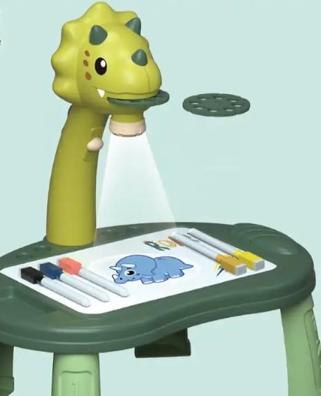 Kids Educational LED Projector Table Toy - Tyrannosaurus Drawing Board Easel - Green (Dinosaur)