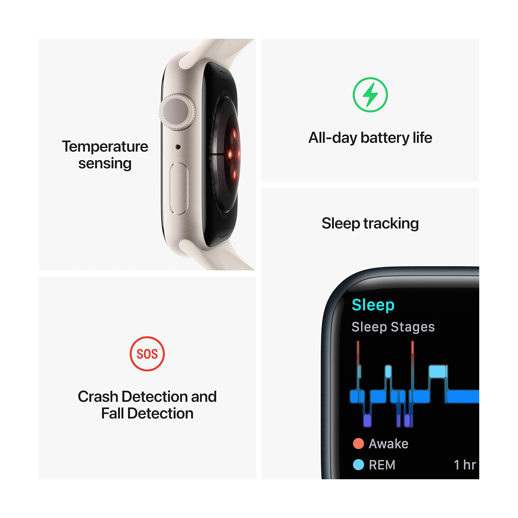 Apple Watch Series 8 GPS, 41mm Starlight Aluminium Case with Starlight Sport Band - Refurbished (Grade-C)