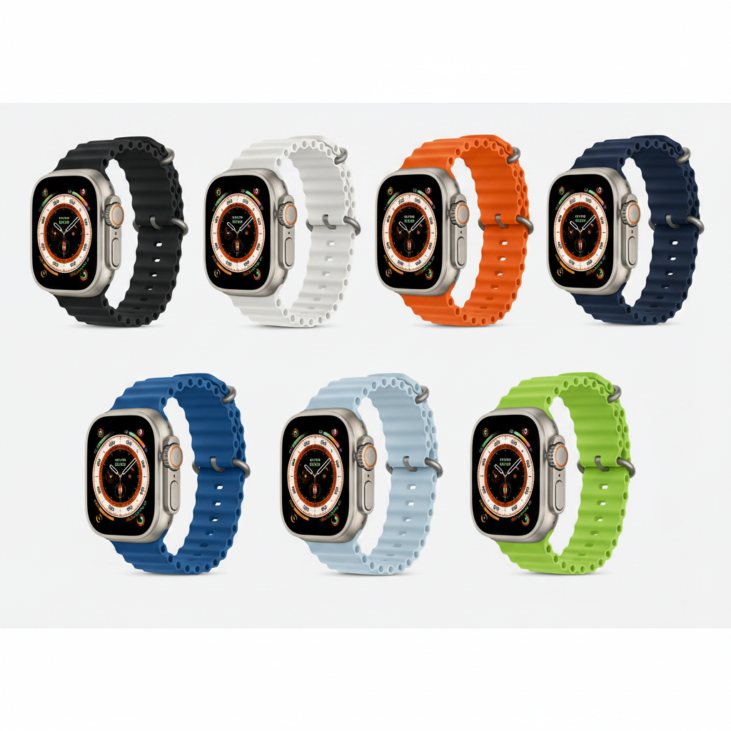 Apple Watch Ultra 2 49mm GPS + Cellular Titanium Smartwatch – Natural Titanium & Black Titanium with Black, White, Orange, Yellow, Blue Ocean Bands with 80% Battery - Pristine - Refurbished