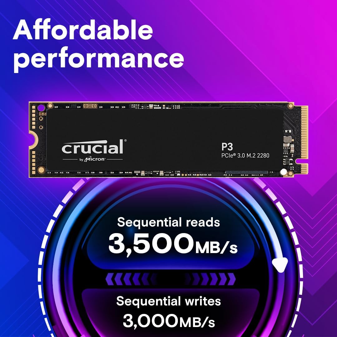 Crucial P3 4TB PCIe 3.0 NVMe M.2 SSD - Up to 3500MB/s, CT4000P3SSD8