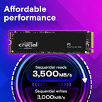 Crucial P3 4TB PCIe 3.0 NVMe M.2 SSD - Up to 3500MB/s, CT4000P3SSD8